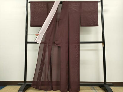 平和屋着物＊夏物 洗える最高級着物 ＜英＞はなぶさ謹製 色無地 絽 紫鳶色 洗える着物 CABB2190ze