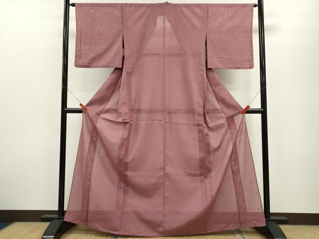 平和屋着物＊夏物 色無地 流水紋紗 退紅色 洗える着物 CABB2196ze