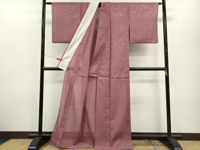 平和屋着物＊夏物 色無地 流水紋紗 退紅色 洗える着物 CABB2196ze