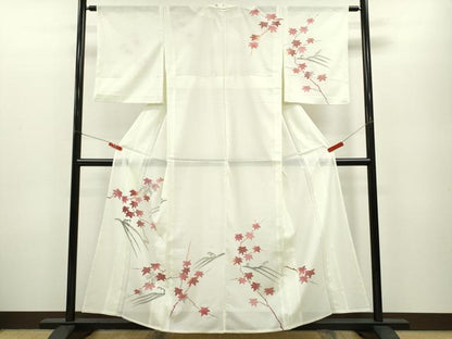平和屋着物＊夏物 訪問着 絽 駒刺繍 立波楓文 銀彩 洗える着物 CABB2198ze