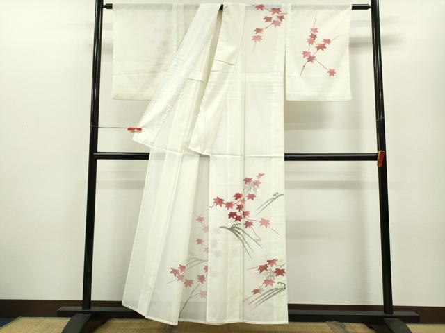 平和屋着物＊夏物　訪問着　絽　駒刺繍　立波楓文　銀彩　洗える着物　CABB2198ze 平和屋着物＊夏物 訪問着 絽 駒刺繍 立波楓文 銀彩 洗える