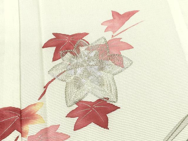平和屋着物＊夏物 訪問着 絽 駒刺繍 立波楓文 銀彩 洗える着物 CABB2198ze