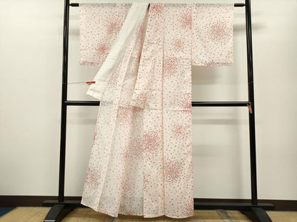 平和屋着物＊夏物 小紋 絽 草花文 洗える着物 CABB2203ze