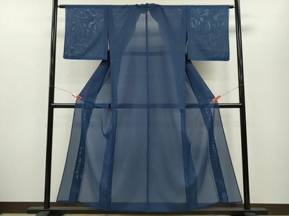 平和屋着物＊夏物 色無地 絽 青藍色 洗える着物 CABB2205ze