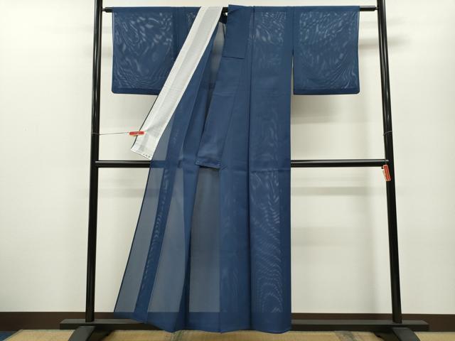 平和屋着物＊夏物 色無地 絽 青藍色 洗える着物 CABB2205ze