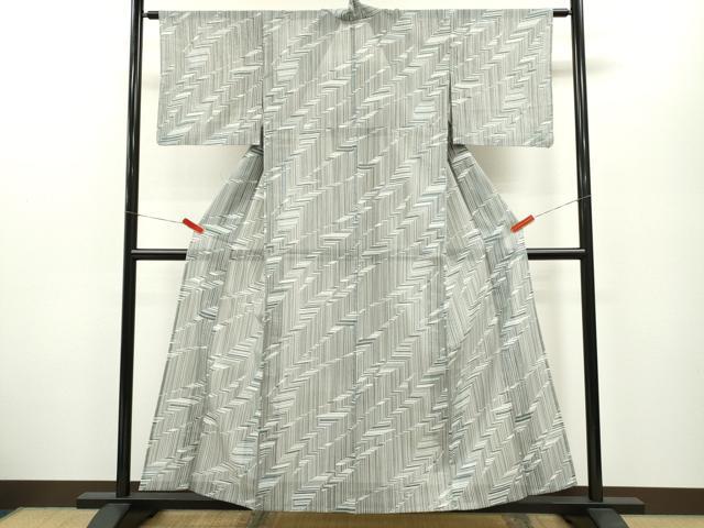 平和屋着物＊夏物 小紋 絽 斜線文 洗える着物 CABB2207ze