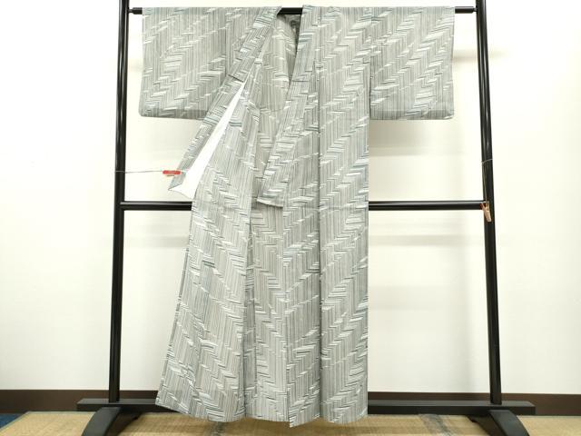 平和屋着物＊夏物 小紋 絽 斜線文 洗える着物 CABB2207ze