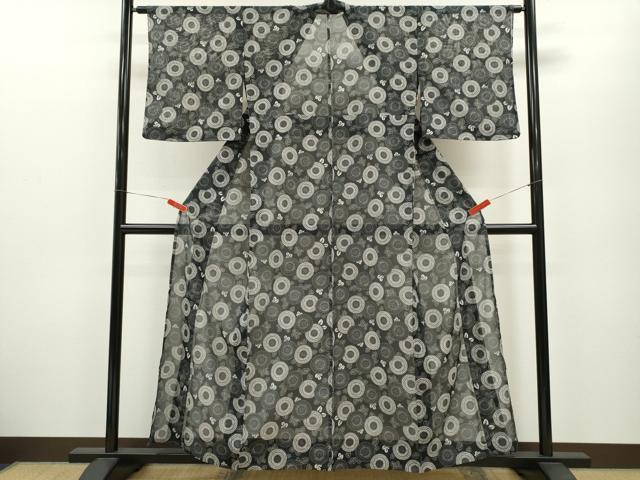 平和屋着物＊夏物　小紋　絽　菊尽くし　黒地　洗える着物　CABB2208ze 平和屋着物＊夏物 小紋 絽 菊尽くし 黒地 洗える着物 CABB2208ze