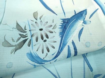 平和屋着物＊夏物 訪問着 絽 手描き 魚 草花文 暈し染め 銀彩 洗える着物 CABB2209ze