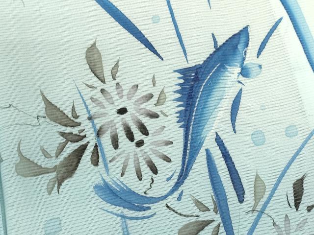 平和屋着物＊夏物 訪問着 絽 手描き 魚 草花文 暈し染め 銀彩 洗える着物 CABB2209ze