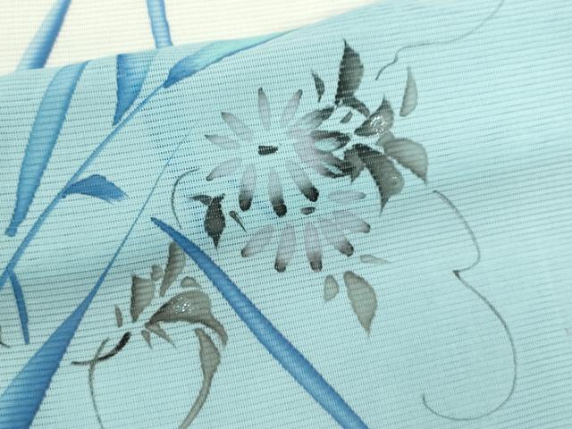平和屋着物＊夏物 訪問着 絽 手描き 魚 草花文 暈し染め 銀彩 洗える着物 CABB2209ze