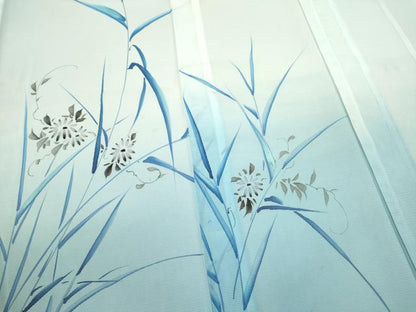 平和屋着物＊夏物 訪問着 絽 手描き 魚 草花文 暈し染め 銀彩 洗える着物 CABB2209ze