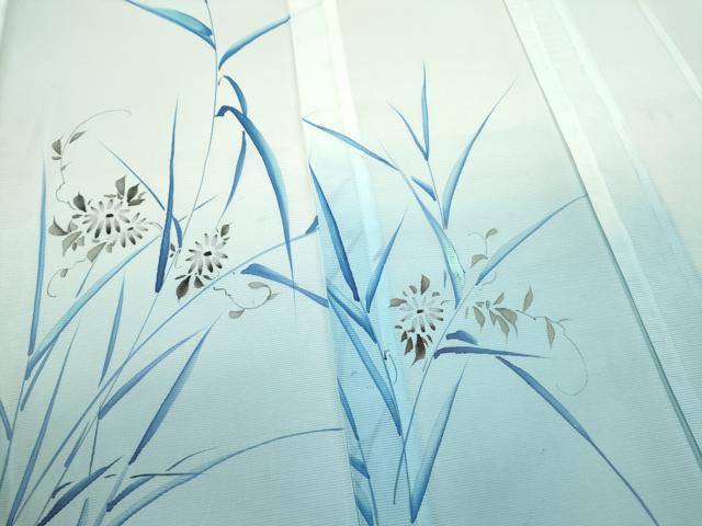 平和屋着物＊夏物 訪問着 絽 手描き 魚 草花文 暈し染め 銀彩 洗える着物 CABB2209ze