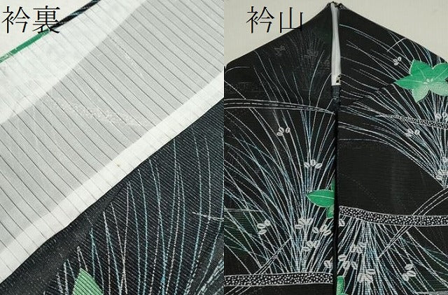 平和屋着物＊夏物 小紋 絽 草花文 黒地 洗える着物 CABB2210ze