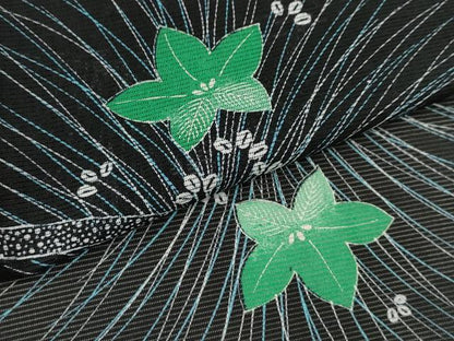 平和屋着物＊夏物 小紋 絽 草花文 黒地 洗える着物 CABB2210ze