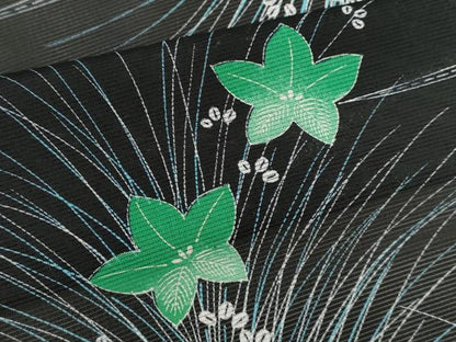 平和屋着物＊夏物 小紋 絽 草花文 黒地 洗える着物 CABB2210ze