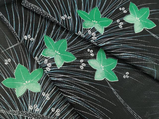 平和屋着物＊夏物 小紋 絽 草花文 黒地 洗える着物 CABB2210ze