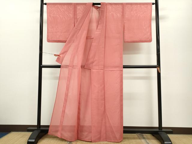 平和屋着物＊夏物 色無地 絽 甚三紅色 洗える着物 CABB2212ze