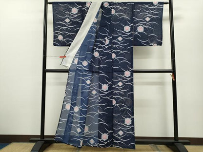 平和屋着物＊夏物 小紋 絽 舞蝶草花文 洗える着物 CABB2214ze
