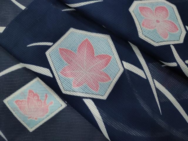 平和屋着物＊夏物 小紋 絽 舞蝶草花文 洗える着物 CABB2214ze