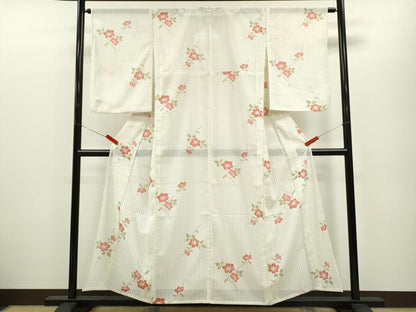 平和屋着物＊夏物 小紋 絽 枝花文 洗える着物 CABB2220ze