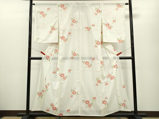 平和屋着物＊夏物 小紋 絽 枝花文 洗える着物 CABB2220ze
