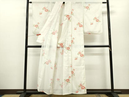 平和屋着物＊夏物 小紋 絽 枝花文 洗える着物 CABB2220ze