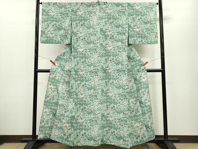 平和屋着物＊夏物　小紋　紗　切嵌草花文　洗える着物　CABB2221ze