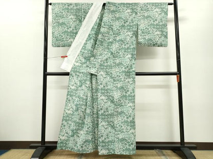 平和屋着物＊夏物　小紋　紗　切嵌草花文　洗える着物　CABB2221ze