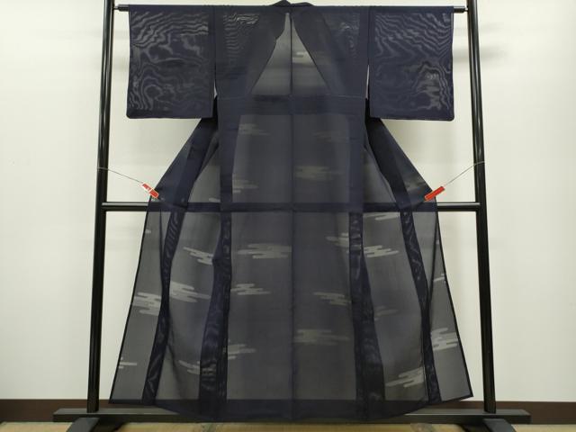 平和屋着物＊夏物　色無地　エ霞紋紗　紺色　正絹　逸品　未使用　CABB2226ze 平和屋着物＊夏物 色無地 エ霞紋紗 紺色 正絹 逸品 未使用