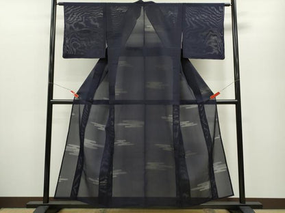 平和屋着物＊夏物 色無地 エ霞紋紗 紺色 正絹 逸品 未使用 CABB2226ze