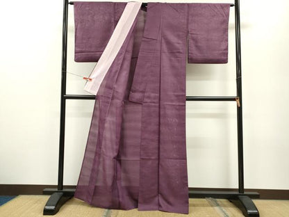 平和屋着物＊夏物 色無地 絽 流水紋紗 蒲葡色 正絹 逸品 CABB2234ze