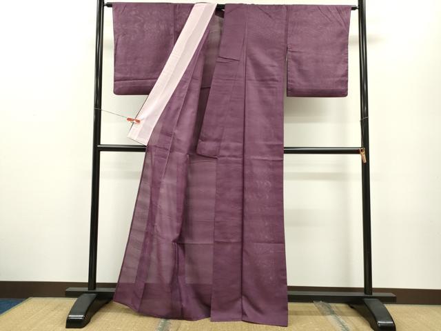 平和屋着物＊夏物 色無地 絽 流水紋紗 蒲葡色 正絹 逸品 CABB2234ze