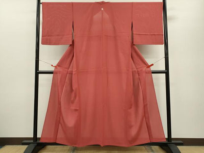平和屋着物＊夏物 色無地 絽 赤紅色 正絹 逸品 CABB2235ze