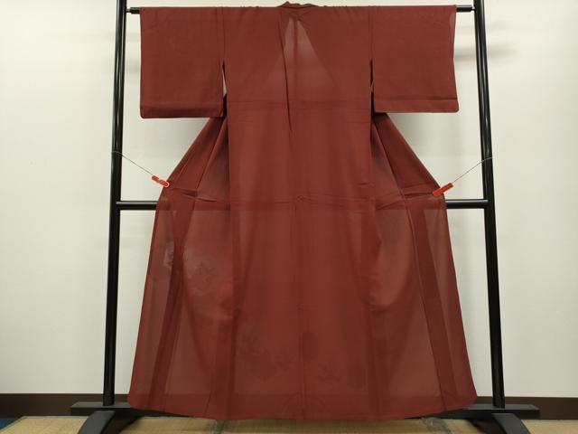 平和屋着物＊夏物 訪問着 色無地 亀甲草花紋紗 錆色 正絹 逸品 CABB2238ze