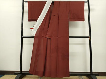 平和屋着物＊夏物 訪問着 色無地 亀甲草花紋紗 錆色 正絹 逸品 CABB2238ze