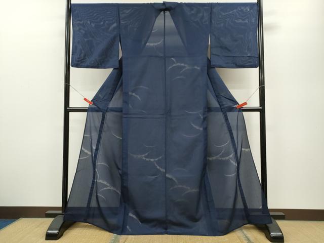 平和屋着物＊夏物 色無地 雪芝紋紗 留紺色 正絹 逸品 CABB2241ze