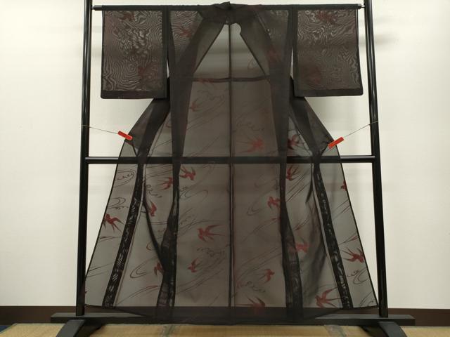 平和屋着物＊夏物　小紋　紗　燕　黒地　正絹　逸品　CABB2243ze 平和屋着物＊夏物 小紋 紗 燕 黒地 正絹 逸品 CABB2243ze