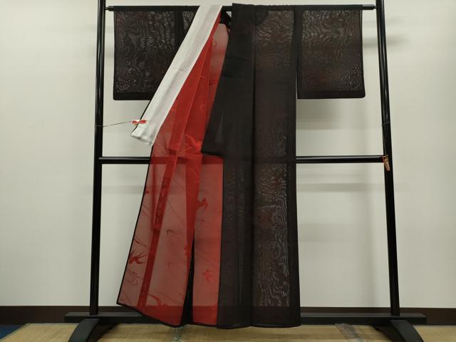 平和屋着物＊夏物　小紋　紗　燕　黒地　正絹　逸品　CABB2243ze 平和屋着物＊夏物 小紋 紗 燕 黒地 正絹 逸品 CABB2243ze