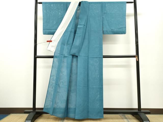 平和屋着物＊夏物 色無地 舞蝶草花紋紗 縹色 正絹 逸品 未使用 CABB2246ze