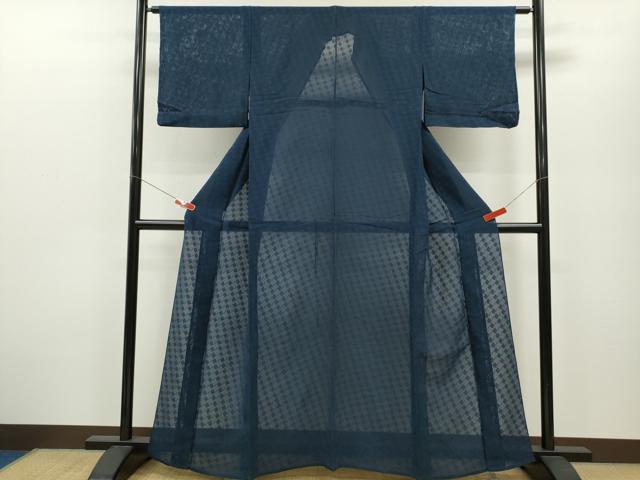 平和屋着物＊夏物 色無地 縦絽 瓦紋紗 濃藍色 正絹 逸品 CABB2247ze