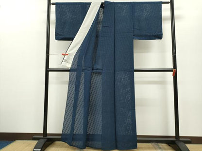 平和屋着物＊夏物 色無地 縦絽 瓦紋紗 濃藍色 正絹 逸品 CABB2247ze