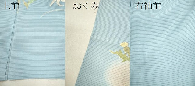 平和屋着物＊夏物 訪問着 絽 刺繍 枝花文 暈し染め 銀