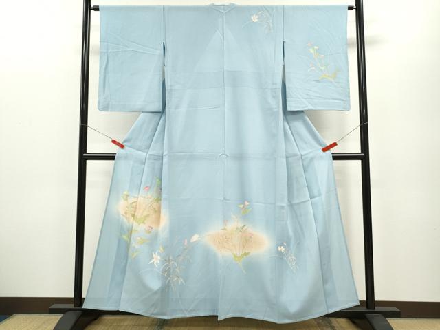 平和屋着物＊夏物 訪問着 絽 刺繍 枝花文 暈し染め 銀彩 正絹 逸品 CABB2251ze