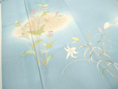 平和屋着物＊夏物 訪問着 絽 刺繍 枝花文 暈し染め 銀彩 正絹 逸品 CABB2251ze