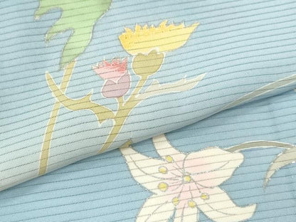 平和屋着物＊夏物 訪問着 絽 刺繍 枝花文 暈し染め 銀彩 正絹 逸品 CABB2251ze