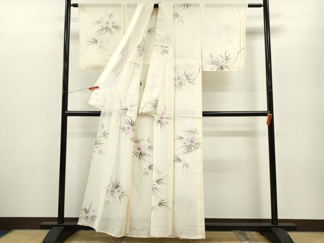 平和屋着物＊夏物 小紋 手描き 草花文 正絹 逸品 CABB2252ze