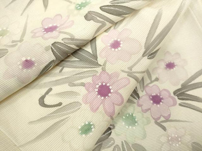 平和屋着物＊夏物 小紋 手描き 草花文 正絹 逸品 CABB2252ze