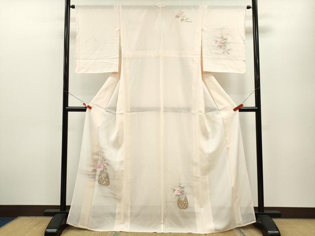 平和屋着物＊夏物 訪問着 絽 手描き 花籠文 暈し染め 金彩 正絹 逸品 未使用 CABB2254ze