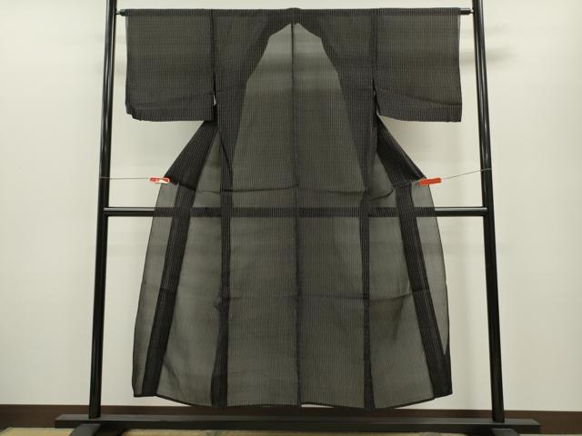 平和屋着物＊夏物 紗紬 縞 黒地 正絹 逸品 CABB2255ze